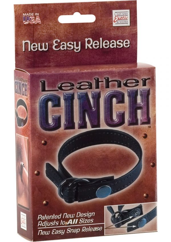 Leather Cinch Adjustable Cockring With Snap Release Black