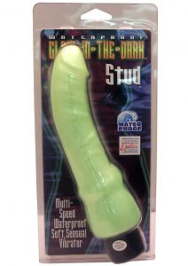 WATERPROOF GLOW IN THE DARK STUD MULTISPEED WATERPROOF VIBRATOR 7.5 INCH GREEN