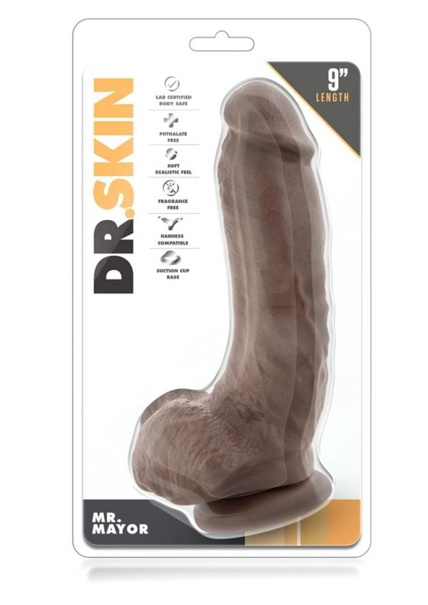 Dr. Skin Mr. Mayor Realistic Dildo Chocolate 9 Inch