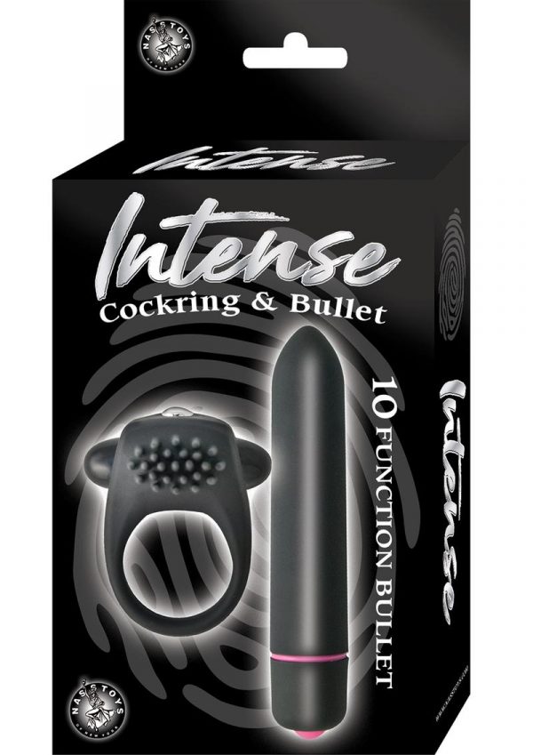 Intense Cockring and Bullet 10X Set Waterproof Black