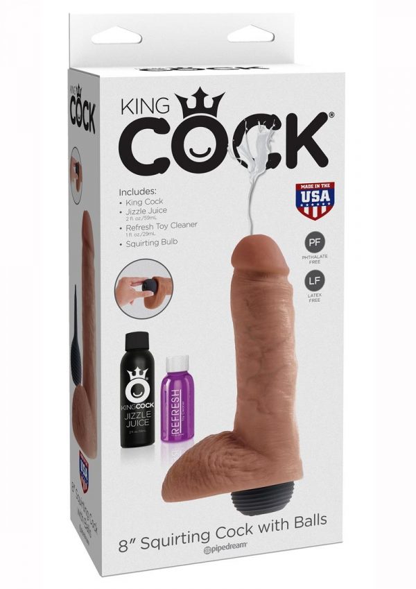 King Cock Squirting Cock With Balls Kits Tan 8 Inches