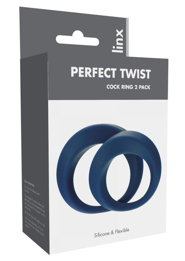 Linx Perfect Twist Cock Ring Set Silicone Waterproof Blue 2 Per Pack