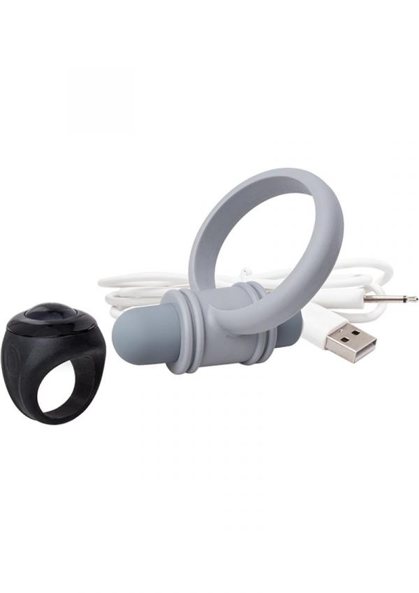 My Secret USB Rechargeable Vibrating Silicone Cock Ring Set For Him Waterproof Grey