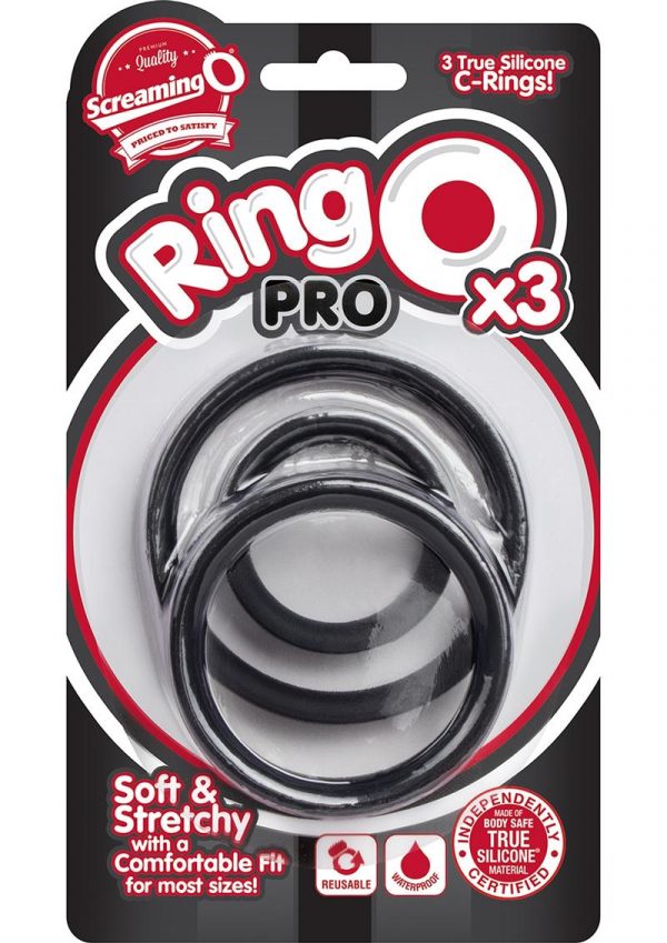 Ringo Pro X3 Silicone Cock Rings Set Waterproof Black 3 Piece Pack