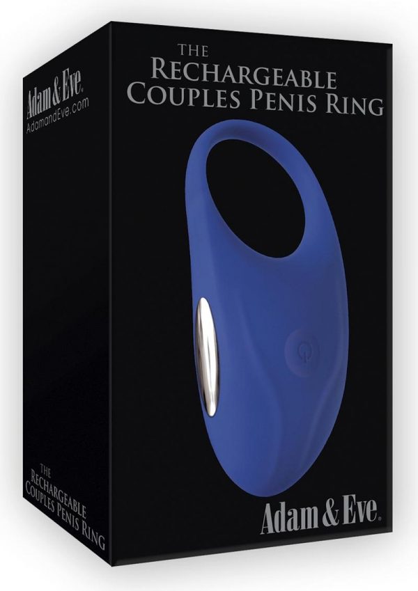 Adam and Eve The Rechargeable Couples Penis Ring Silicone Cockring Waterproof Blue