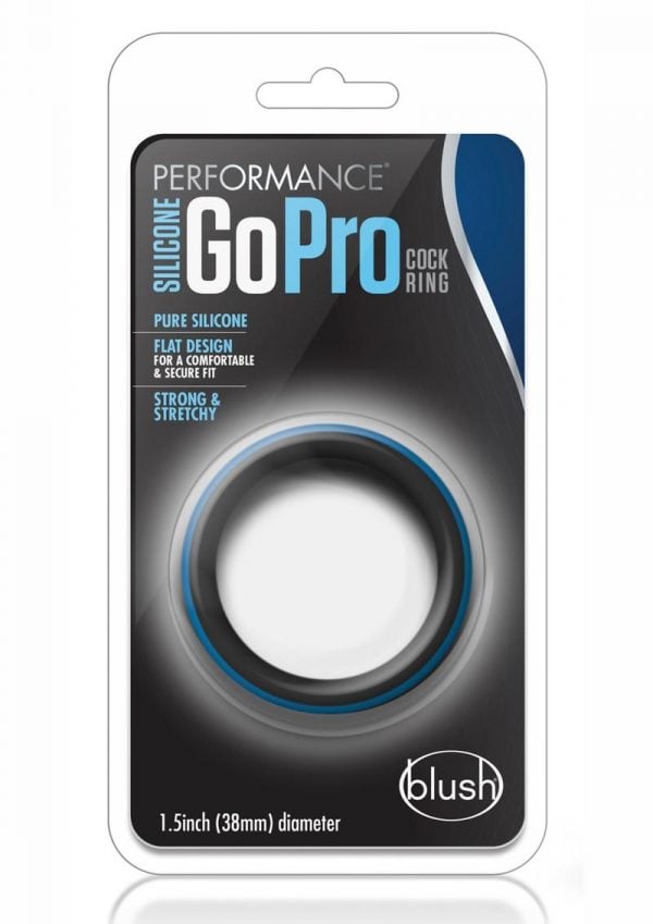 Performance Silicone Go Pro Cock Ring Black/Blue 1.5 Inch Diameter