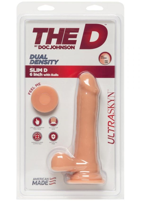 The D Slim D Realistic Dual Dense Ultraskyn Dildo With Balls Flesh 6.5 Inches