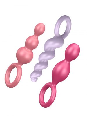 Satisfyer Plugs Silicone Textured Anal Plugs Assorted Colors 3 Each Per Set