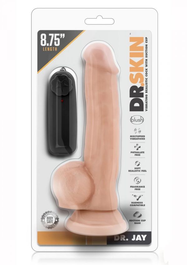 Dr Skin Dr James Dildo With Balls 8.75in Vibrating With Wired Remote - Vanilla