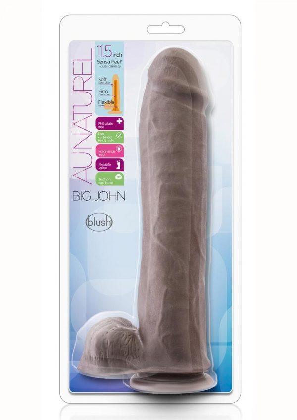 Au Naturel Big John Dildo With Balls 11.5in - Chocolate