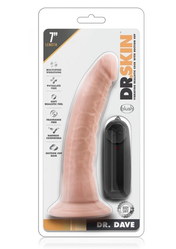 Dr Skin Dr Dave Dildo 7in Vibrating With Wired Remote - Vanilla