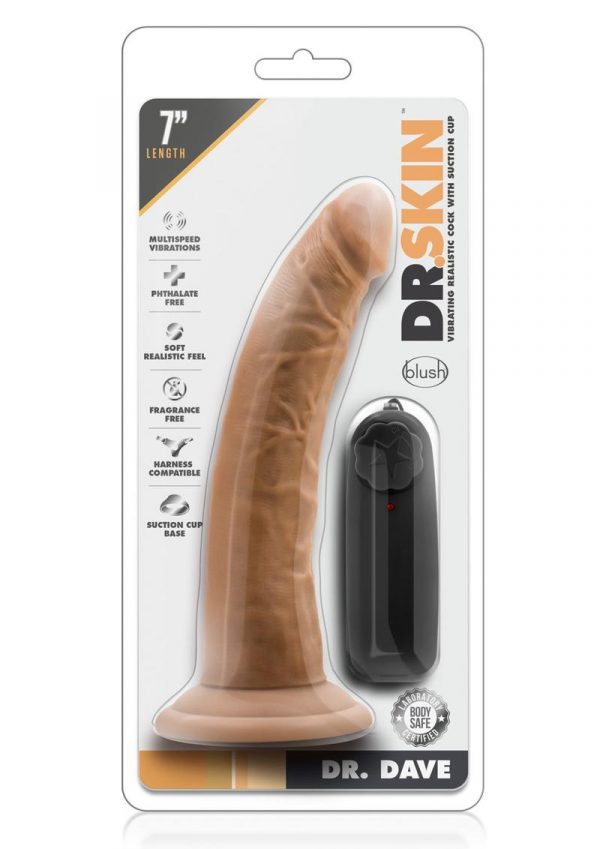 Dr Skin Dr Dave Dildo 7in Vibrating With Wired Remote - Caramel