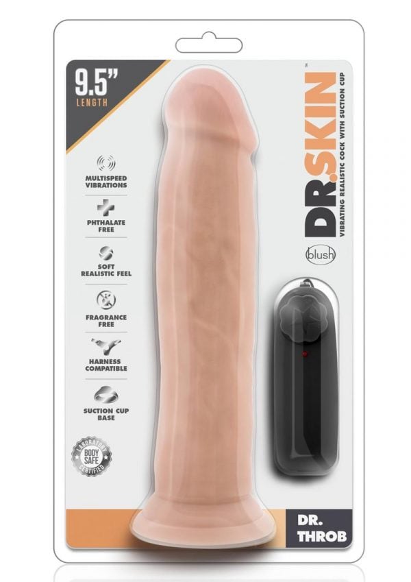 Dr Skin Dr Throb Dildo 9.5in Vibrating With Wired Remote - Vanilla