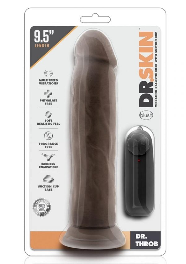 Dr Skin Dr Throb Dildo 9.5in Vibrating With Wired Remote - Chocolate