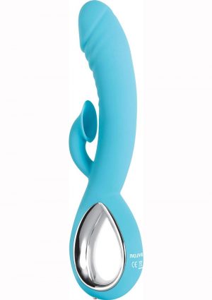 Triple Infinity Silicone USB Rechargeable Clit Sucker Heated Dual Vibrator Splashproof Teal 9.25 Inches