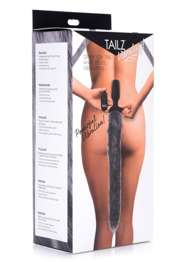 Tailz Vibrating Grey Fox Tail Anal Plug Silicone Rechargeable Remote Control
