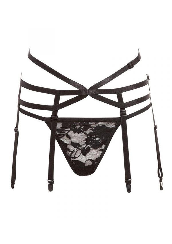 Barely Bare Strappy Garter and Panty Set Black One Size
