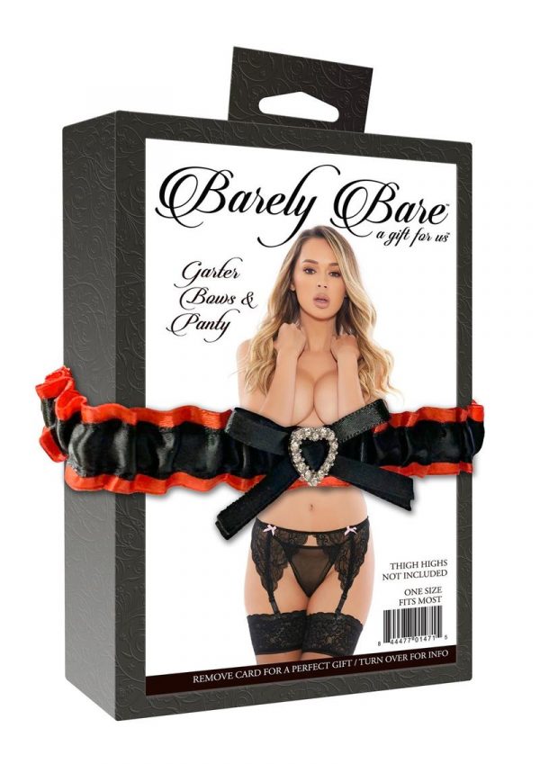 Barely Bare Garters Bows and Panty Black One Size