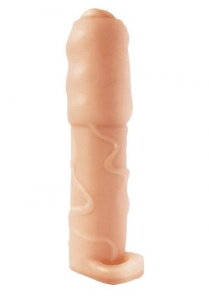 Natural Realskin Vibrating Uncircumcised Xtender With Scrotum Ring Waterproof Flesh