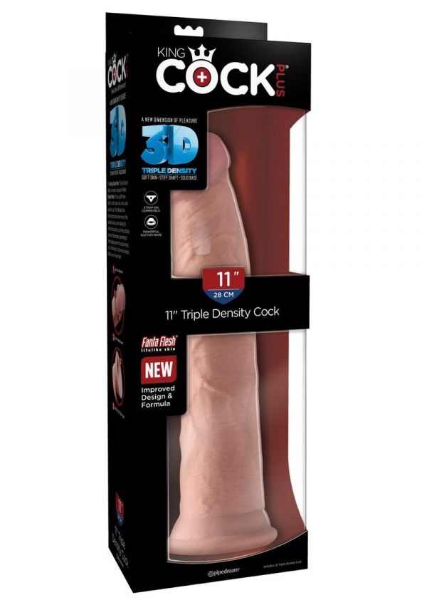 King Cock Plus 11 Inch Triple Density Cock Strap On Compatible Non Vibrating Suction Cup Base Flesh