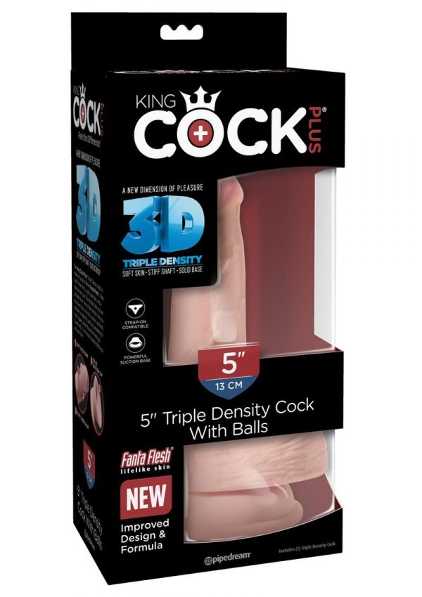 King Cock Plus 5 Inch Triple Density Cock With Balls Strap On Compatible Non Vibrating Suction Cup Base Flesh