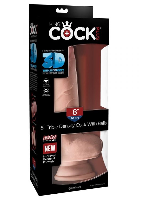 King Cock Plus 8 Inch Triple Density Cock With Balls Strap On Compatible Non Vibrating Suction Cup Base Flesh