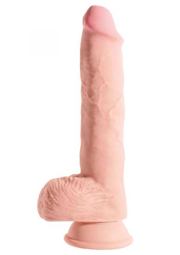 King Cock Plus 10 Inch Triple Density Fat Cock With Balls Strap On Compatible Non Vibrating Suction Cup Base Flesh