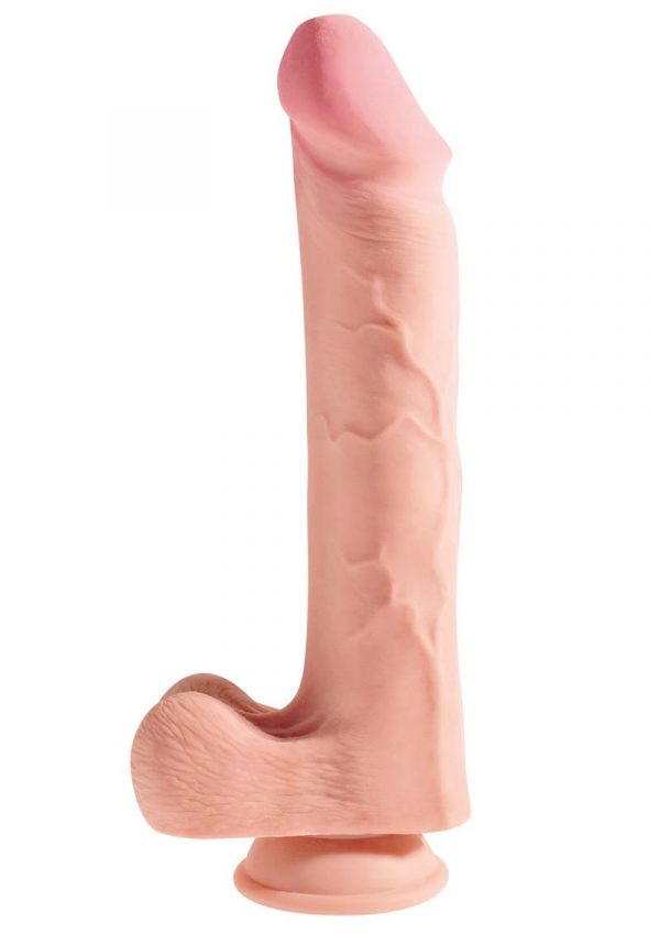 King Cock Plus 12 Inch Triple Density Cock With Balls Strap On Compatible Non Vibrating Suction Cup Base Flesh