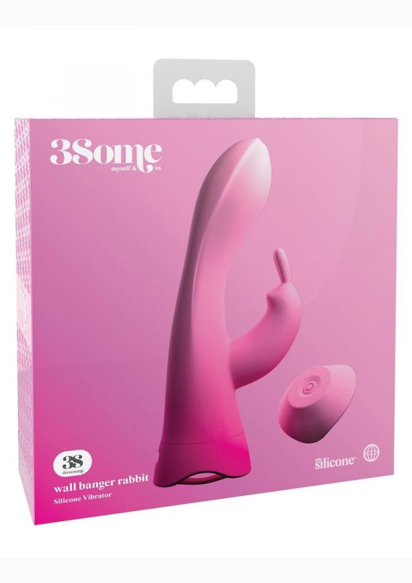 Threesome Wall Banger Rabbit Silicone Vibrator USB Rechargeable Suction Cup Wireless  Remote Splashproof Pink