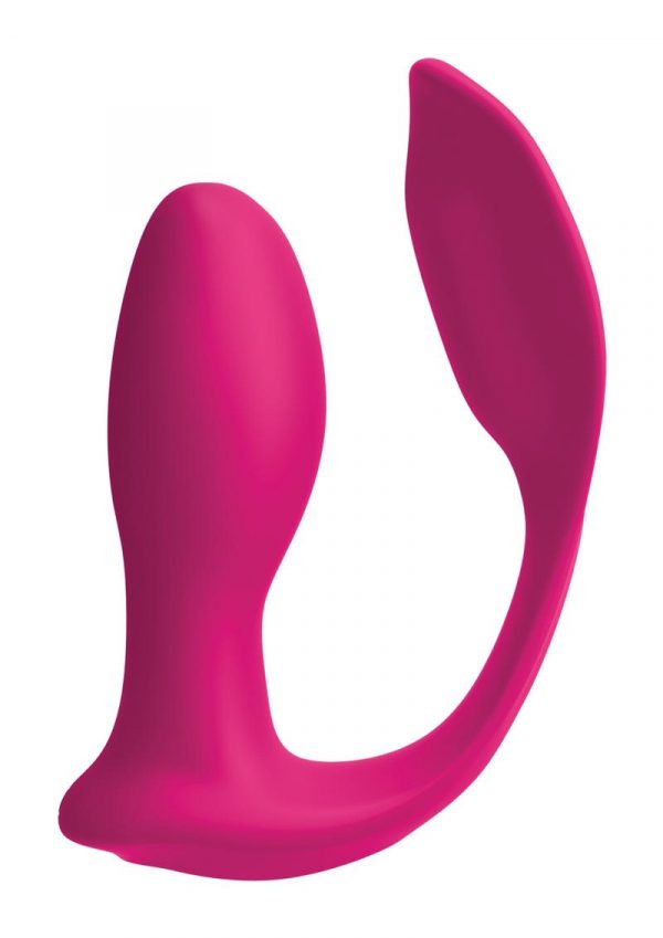 Threesome Double Ecstasy Silicone Vibrator Multi Speed USB Rechargeable Remote Splashproof Pink