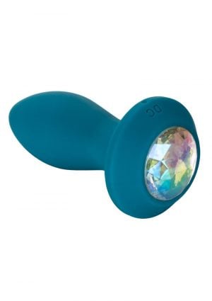 Power Gem Vibrating Petite Crystal Probe Silicone Anal Plug Waterproof USB Rechargeable Blue