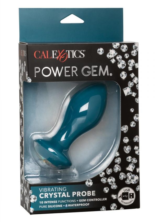 Power Gem Vibrating Crystal Probe Silicone Anal Plug Waterproof USB Rechargeable Blue