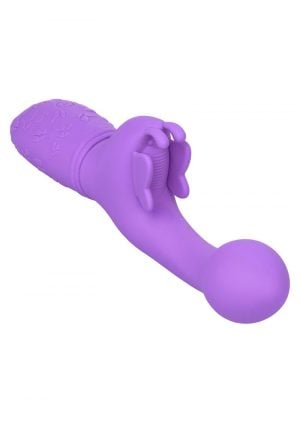 Rechargeable Butterfly Kiss USB Rechargeable Silicone Vibrator With Clitoral Stimulator Waterproof Purple 7.5 Inches