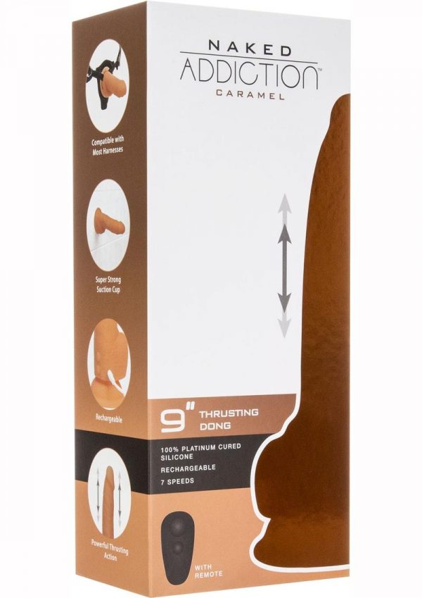 Naked Addiction Dual Dense Silicone Thrusting Rechargeable Dong With Wireless Remote Water Resistant Caramel 9 Inches