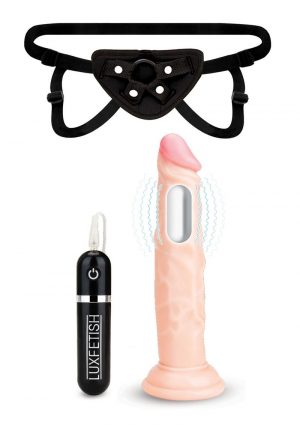 Lux Fetish Realistic Vibe Dildo With Harness Remote Control 6.5 Inches Flesh