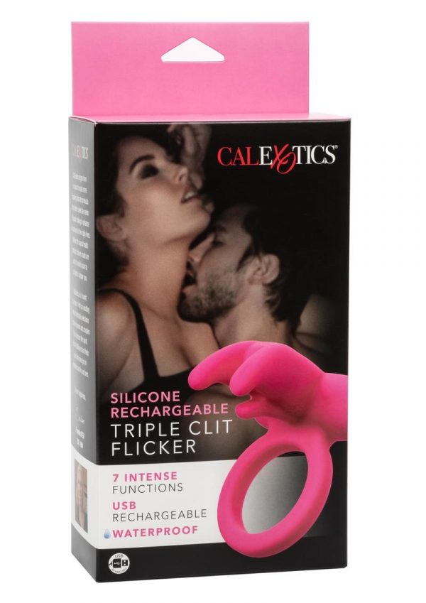 Calexotics Silicone Rechargeable Triple Clit Flicker Cock Ring - Pink