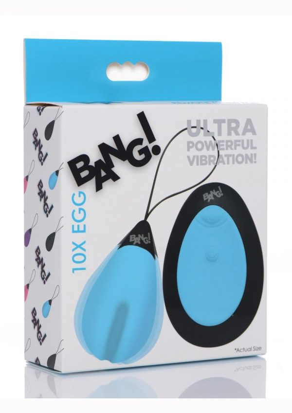 Bang 10X Rechargeable Silicone Vibrating Egg With Remote Control - Blue