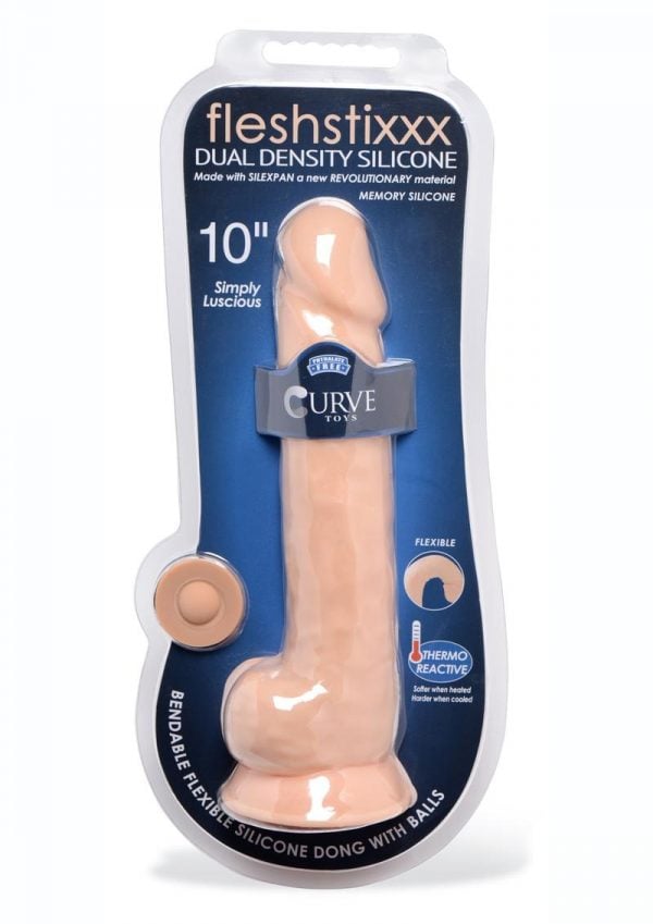 FleshStixxx Dual Density Silicone Bendable Dong With Balls 10in - Vanilla
