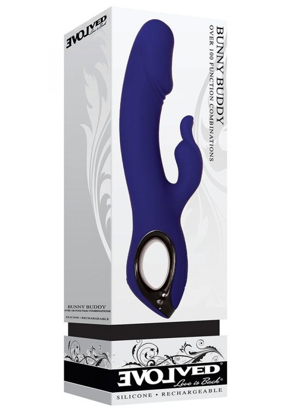 Bunny Buddy Rechargeable Silicone Dual Vibrator With Clitoral Stimulator - Purple