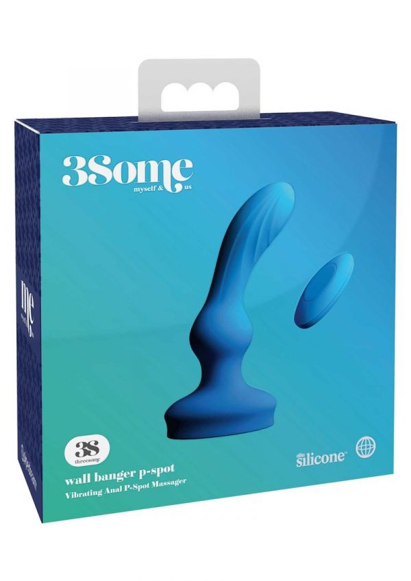 3Some Wall Banger Silicone Rechargeable Remote Control P-Spot Anal Vibrator - Blue