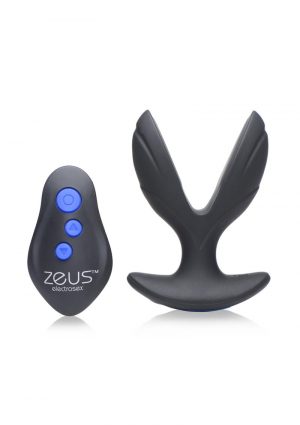 Zeus Electro-Spread 64X Vibrating andamp; E-Stim Silicone Rechargeable Butt Plug With Remote Control - Black