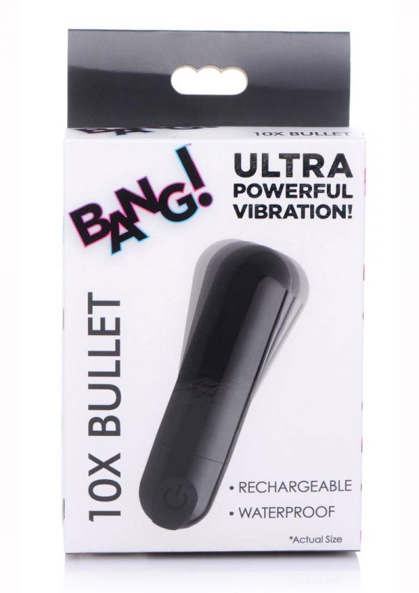 Bang 10X Vibrating Metallic Silicone Rechargeable Bullet Vibrator - Black