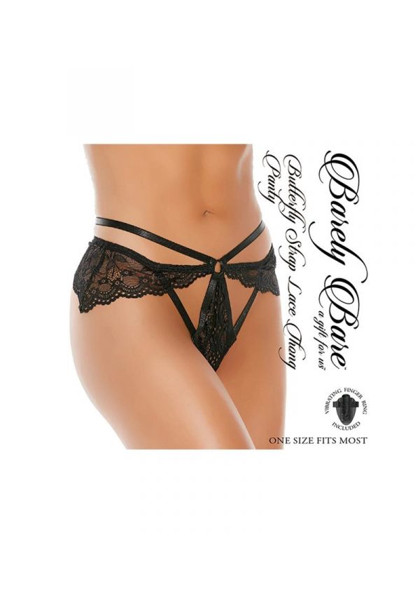 Barely Bare Butterfly Strap Lace Thong Panty - O/S - Black