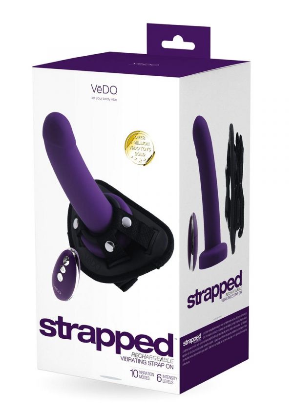 Strapped Silicone Rechargeable Vibrating Strap On - Deep Purple