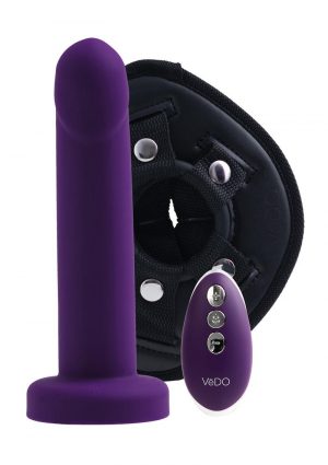 Strapped Silicone Rechargeable Vibrating Strap On - Deep Purple