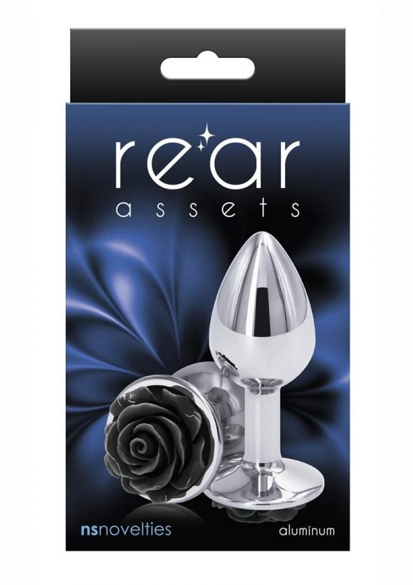 Rear Assets Rose Aluminum Anal Plug - Small - Black/Silver