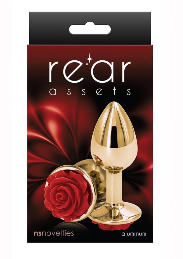 Rear Assets Rose Aluminum Anal Plug - Small - Red/Gold