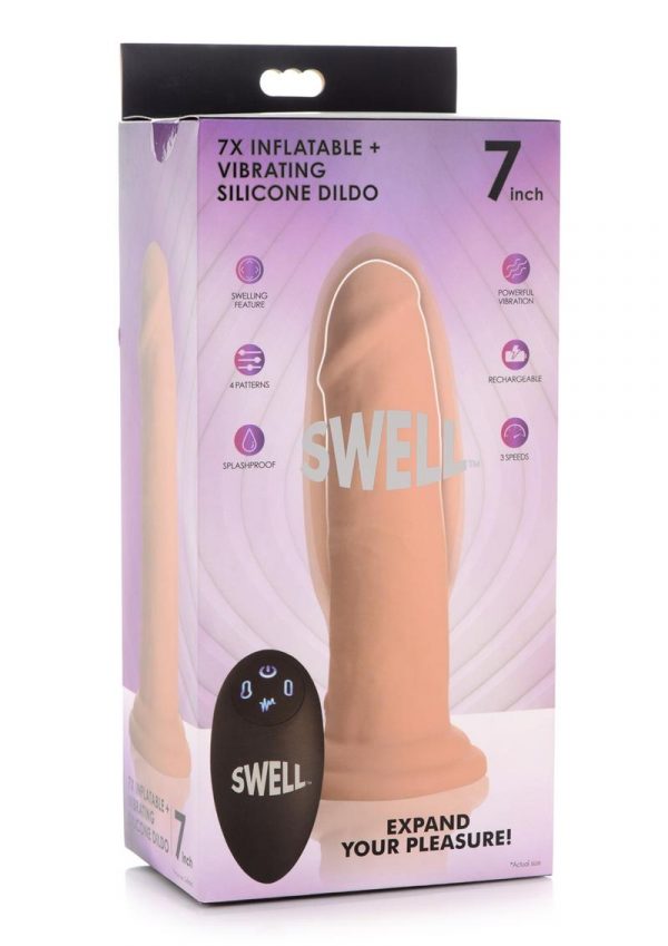 Swell 7X Inflatable andamp; Vibrating Silicone Rechargeable Dildo With Remote Control 7in - Vanilla