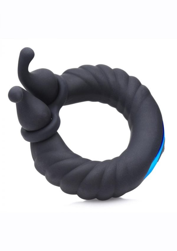 Trinity 4 Men 10X Cock Cobra Dual Stimulating Rechargeable Silicone Cock Ring - Black