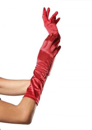 Leg Avenue Elbow Length Satin Gloves - O/S - Red